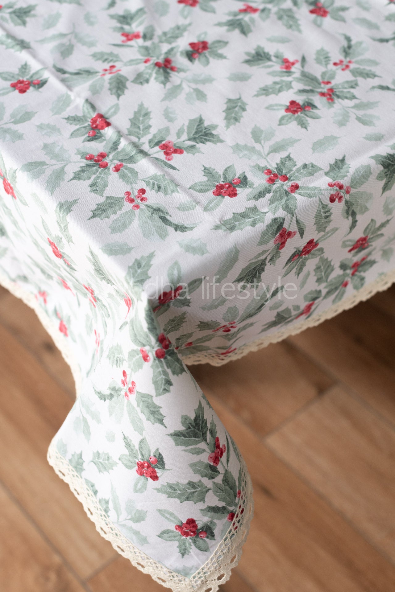 Cotton printed table cover with lace detailing -4 seater-customisable