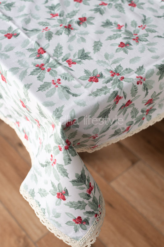 Cotton printed table cover with lace detailing -4 seater-customisable