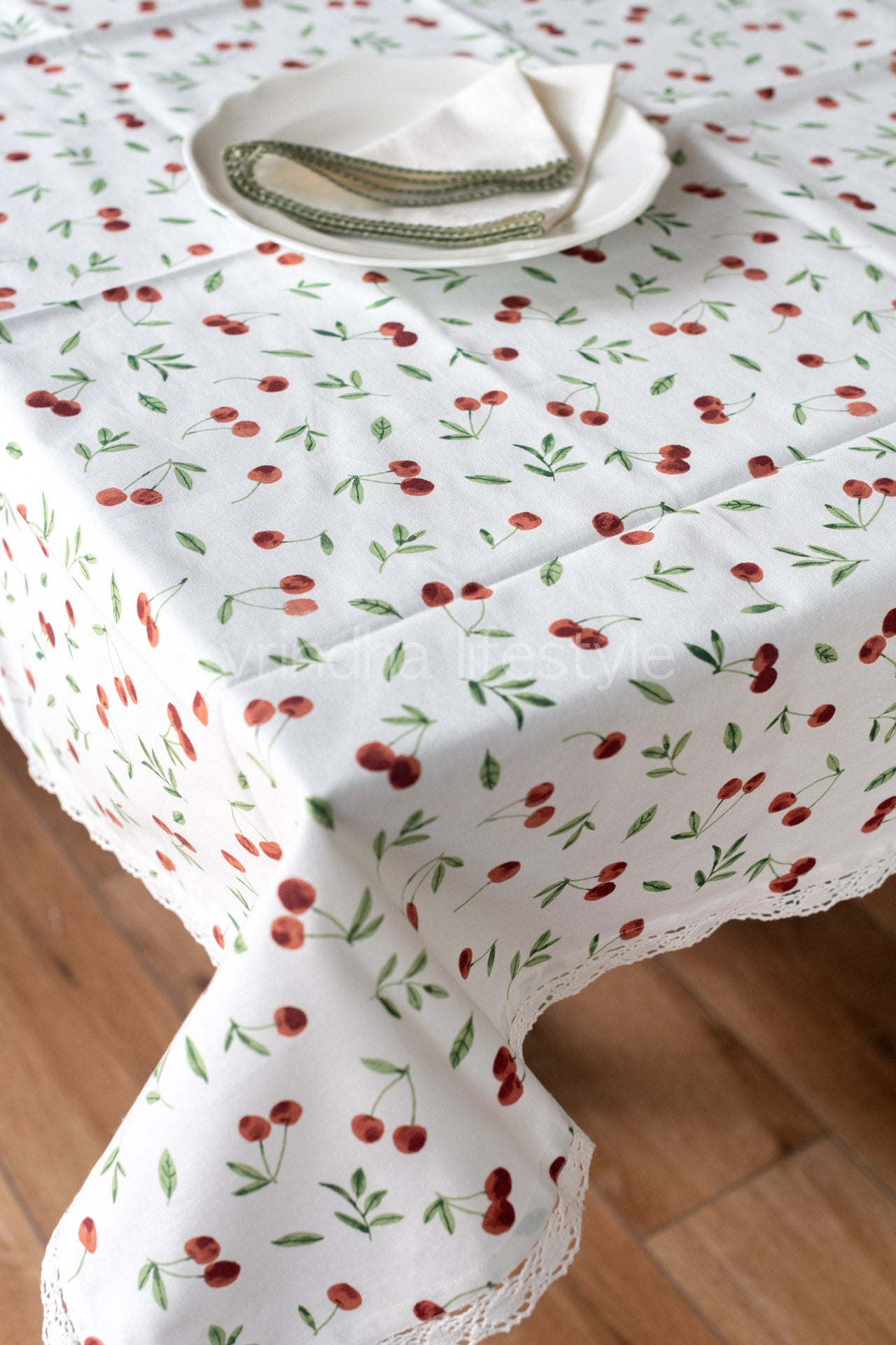 Cotton printed table cover with lace detailing -4 seater-customisable