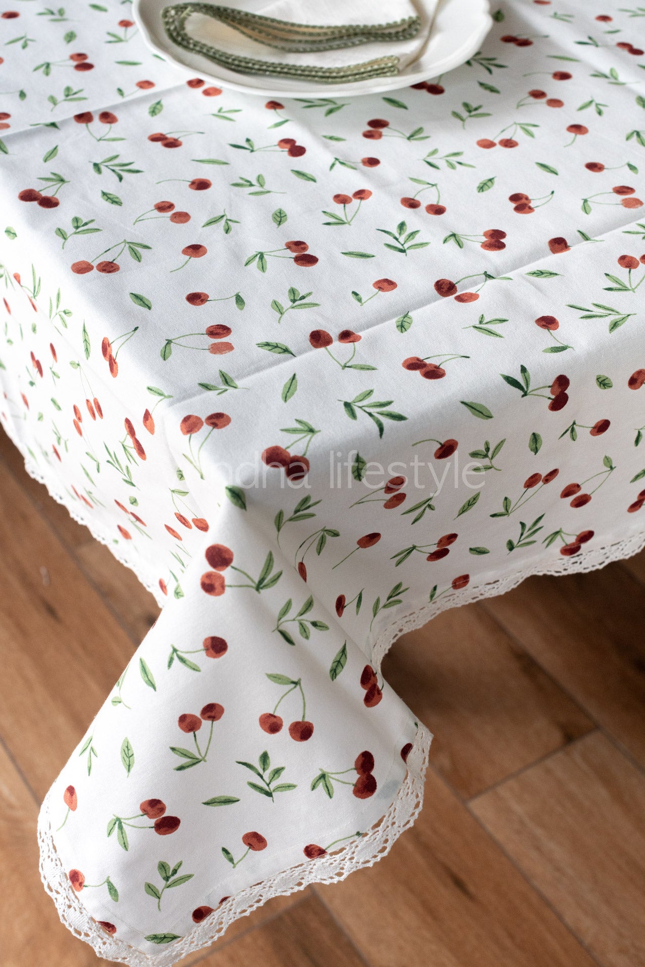 Cotton printed table cover with lace detailing -4 seater-customisable