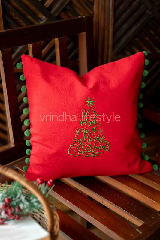 Cotton Lurex cushion cover with embroidery and pom poms-customisable