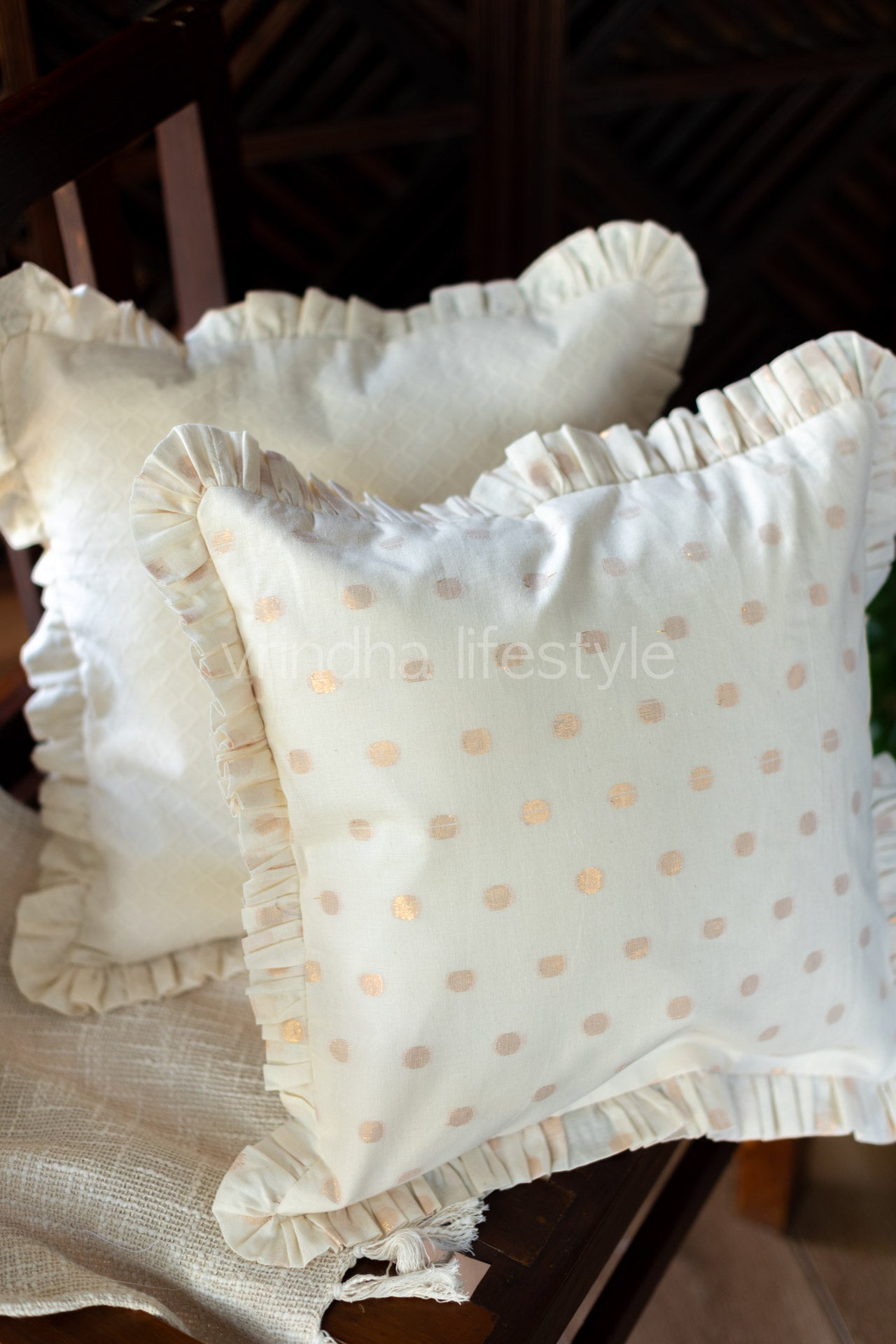 COTTON LUREX CUSHION COVERS with frill-Single Unit-Customisable