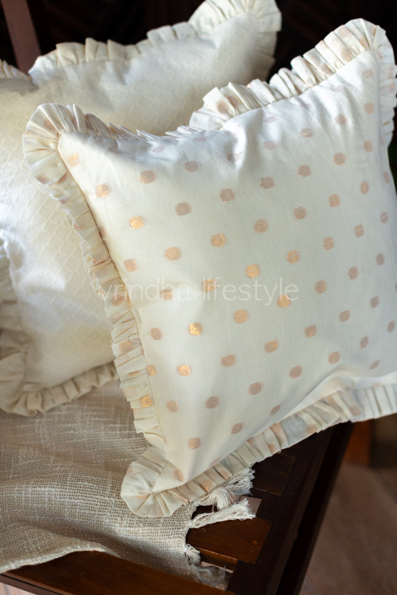 COTTON LUREX CUSHION COVERS with frill-Single Unit-Customisable