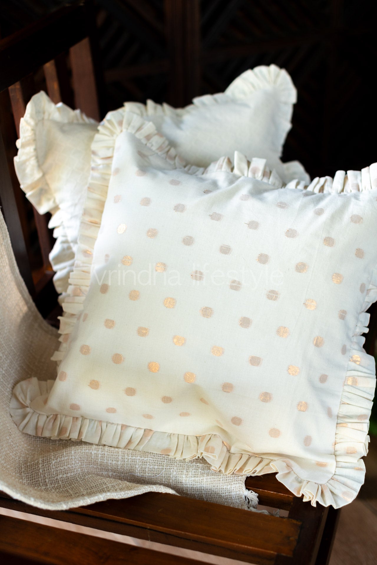 COTTON LUREX CUSHION COVERS with frill-Single Unit-Customisable