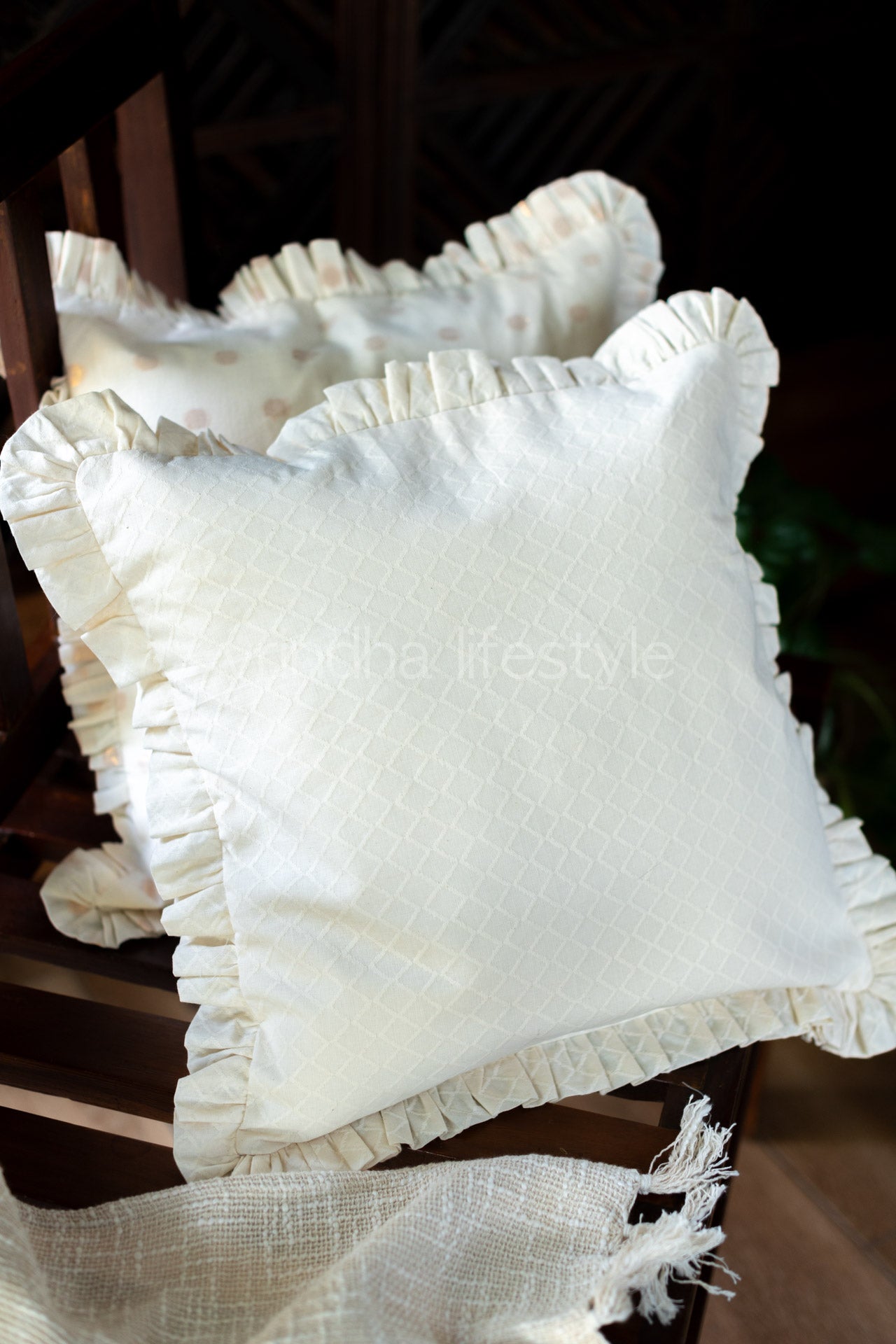 COTTON JAQUARD CUSHION COVERS with frill-Single Unit-Customisable