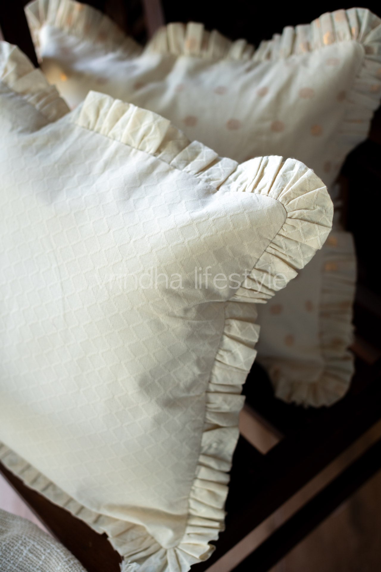 COTTON JAQUARD CUSHION COVERS with frill-Single Unit-Customisable