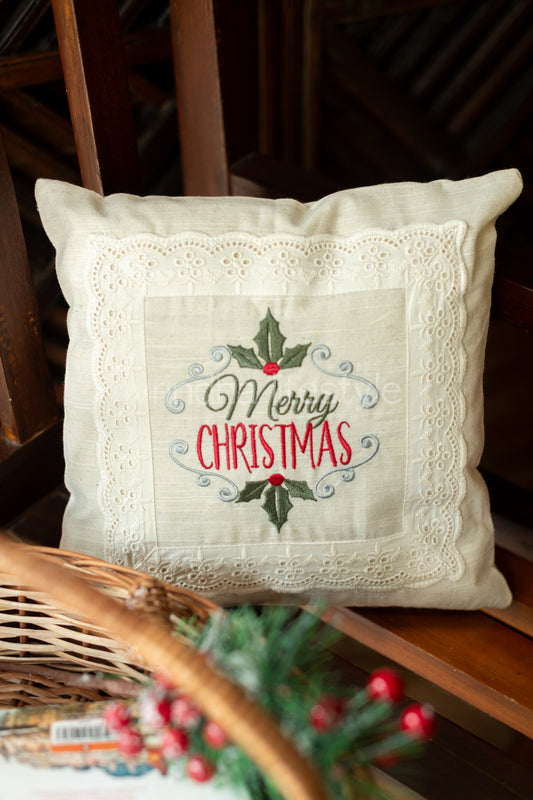 cotton cushion cover with embroidery and lace detailing -Single unit- 12x12 inches( Customisable)