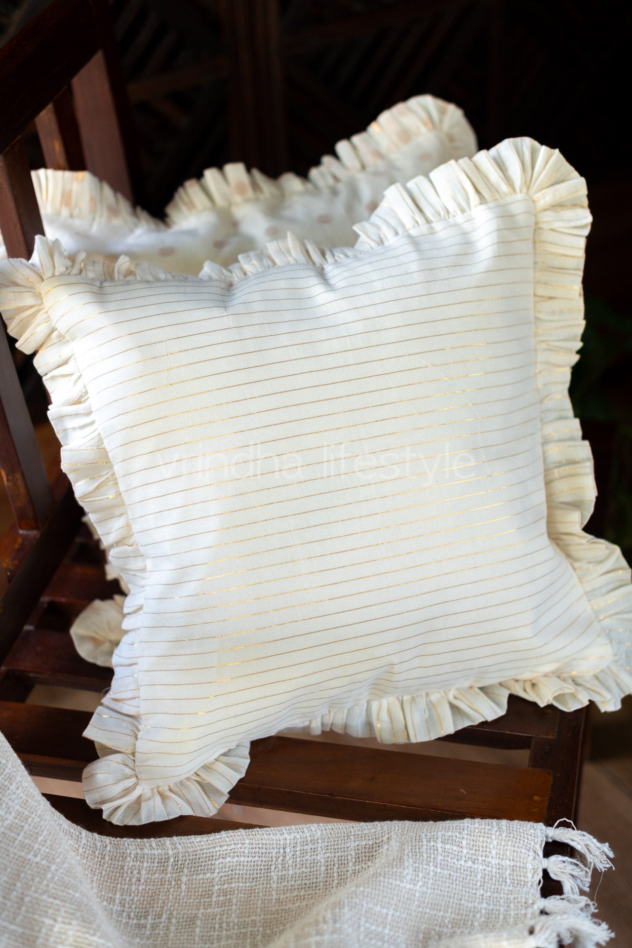 COTTON LUREX CUSHION COVERS with frill-Single Unit-Customisable