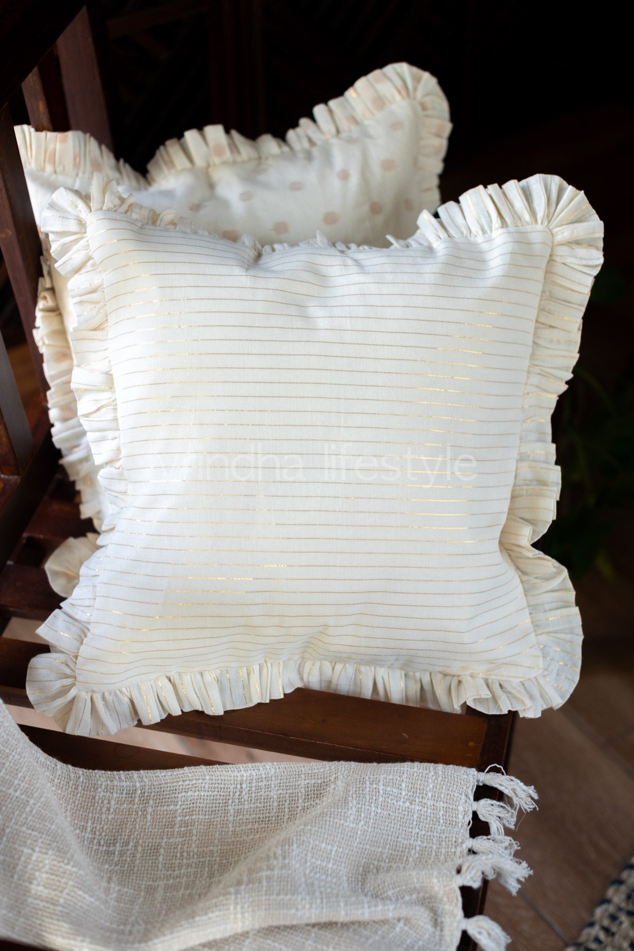 COTTON LUREX CUSHION COVERS with frill-Single Unit-Customisable