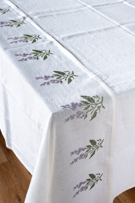 LINEN COTTON TABLE CLOTH with cross stitch embroidery -Square- 8 seater