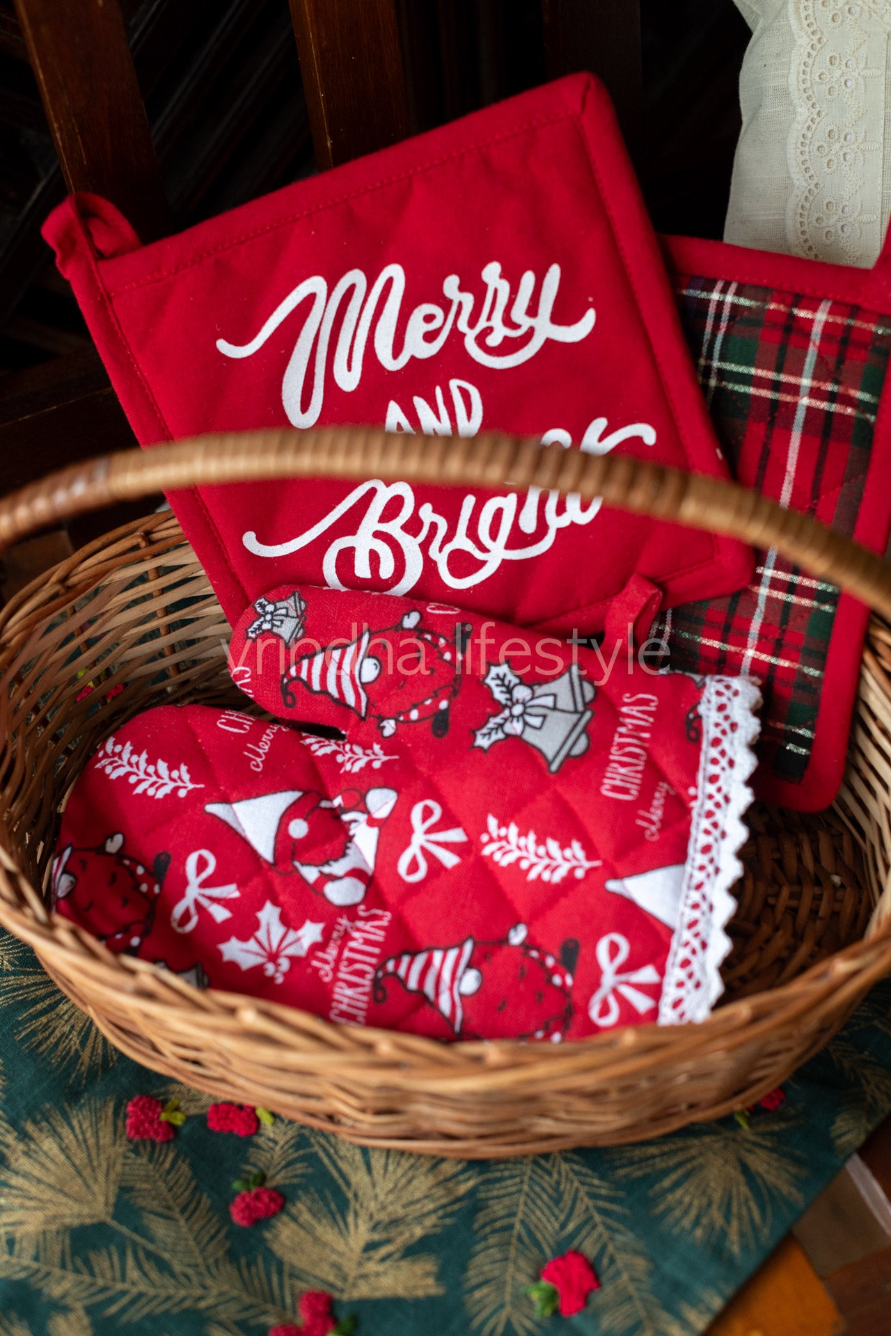 Oven gloves with pot holder-2 piece-gift set