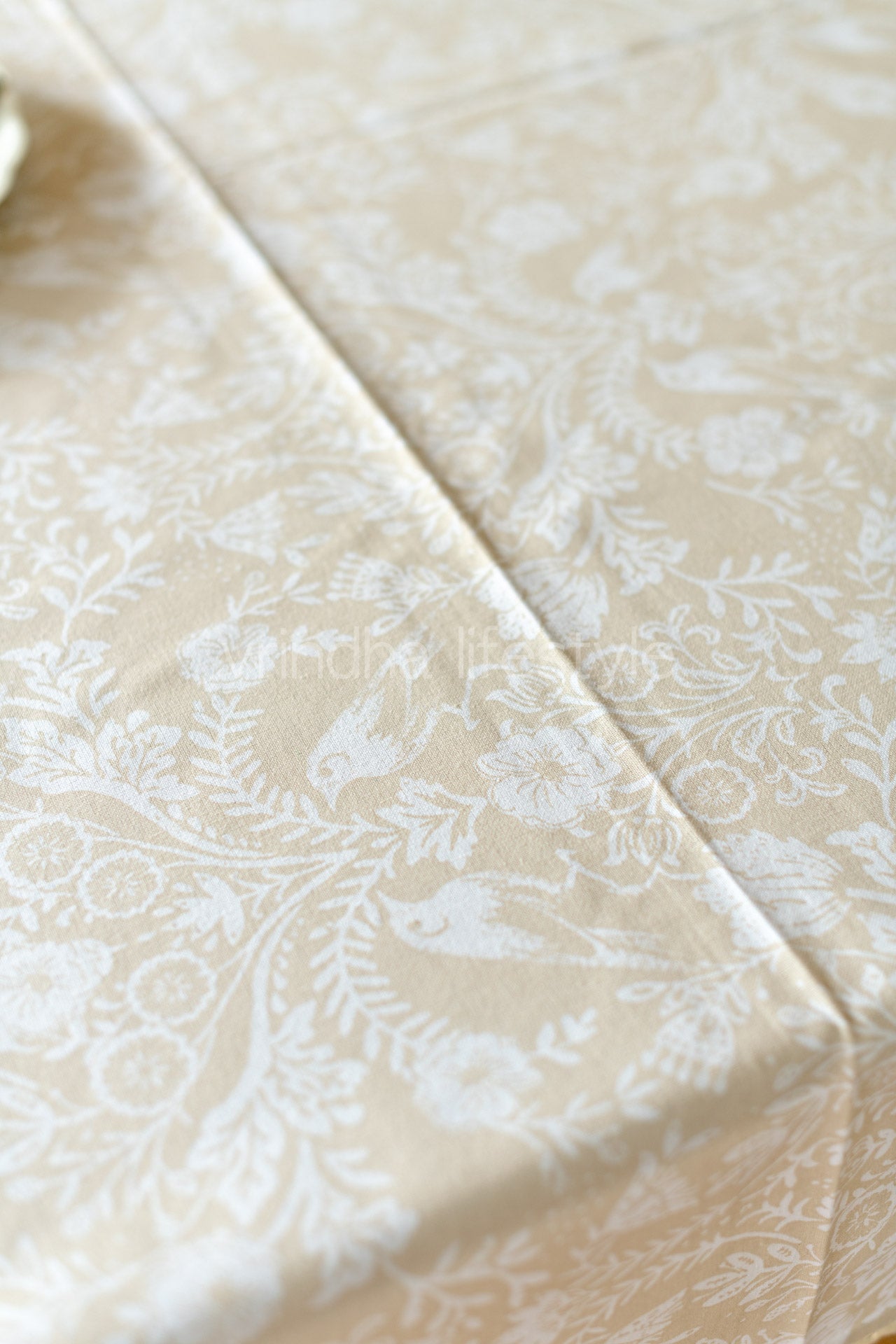 Cotton printed table cover with lace detailing-8 seater