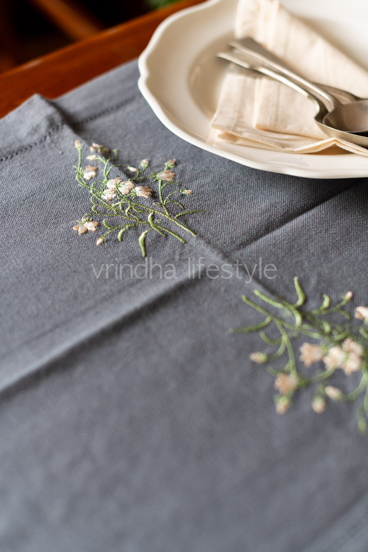 Cotton table runner with floral embroidery-6 seater -18x56 inches