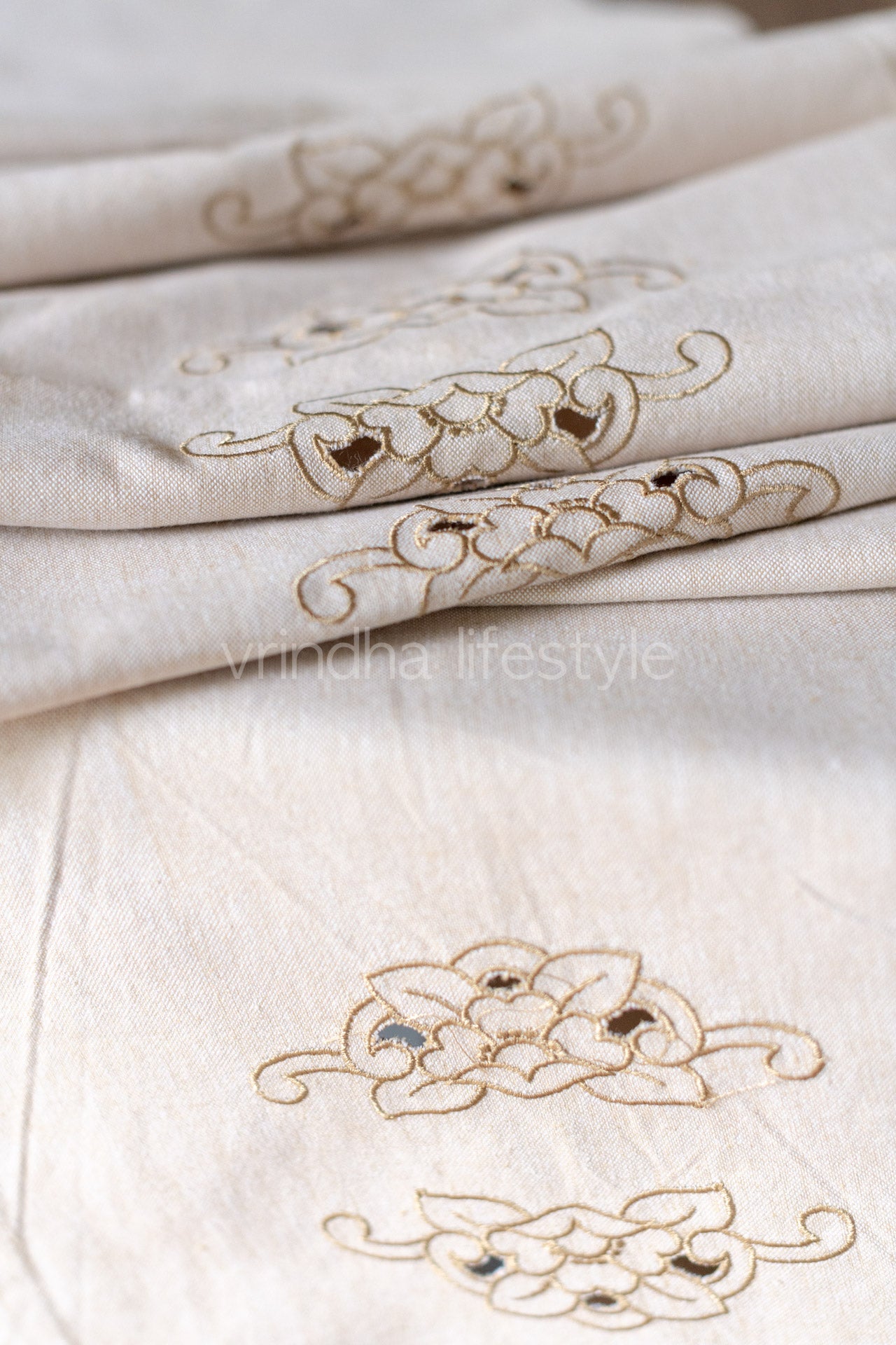 Cotton table runner with cut work embroidery-8 seater 14x  104- inches-customisable