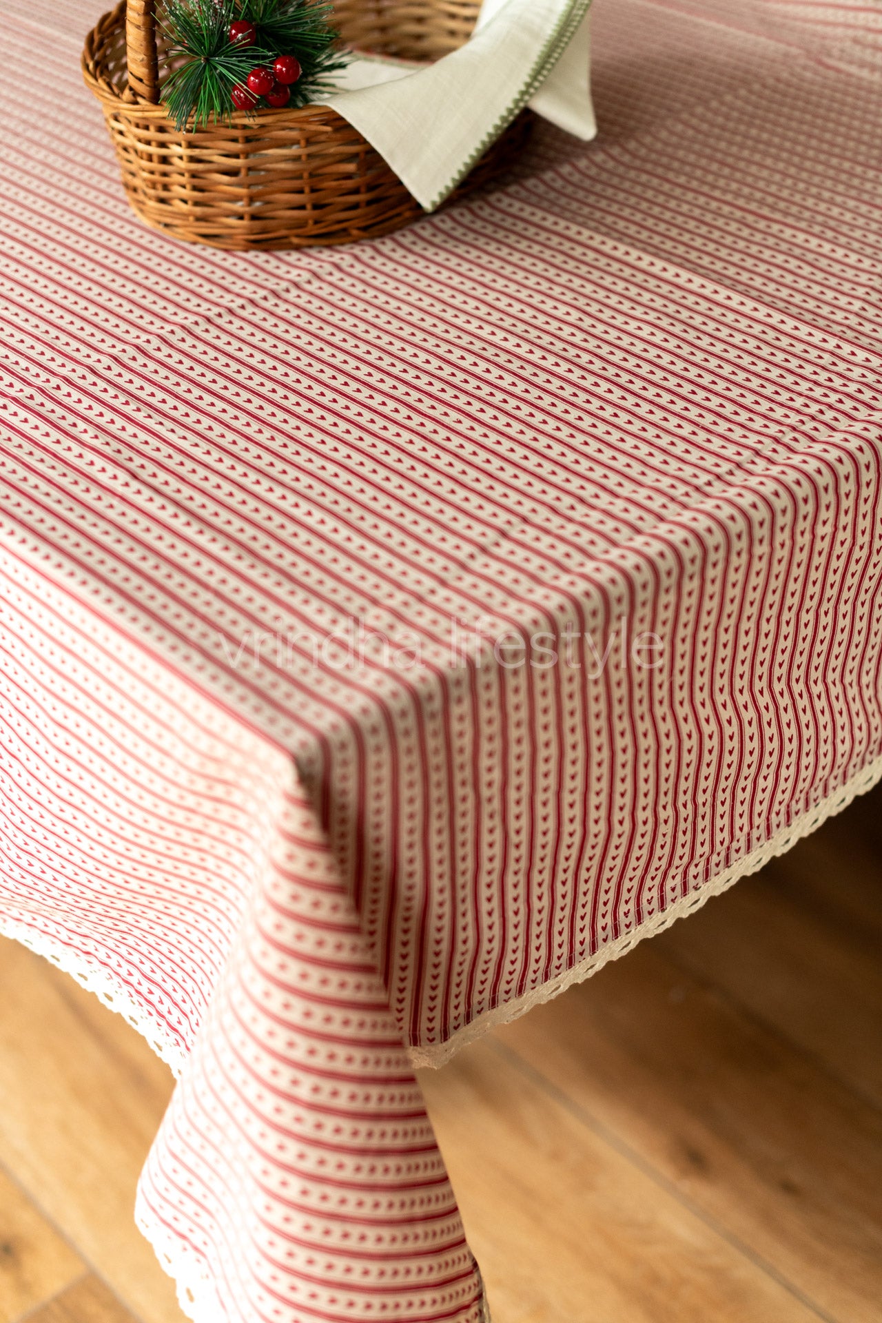 Cotton printed table cover with lace detailing -6 seater-customisable