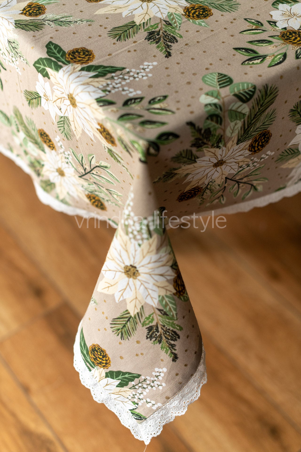 Cotton printed table cover with lace detailing-coffee table cover customisable