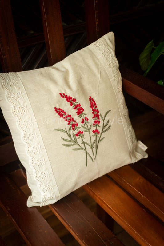 cotton cushion cover with embroidery and lace detailing -Single unit- 12x12 inches( Customisable)