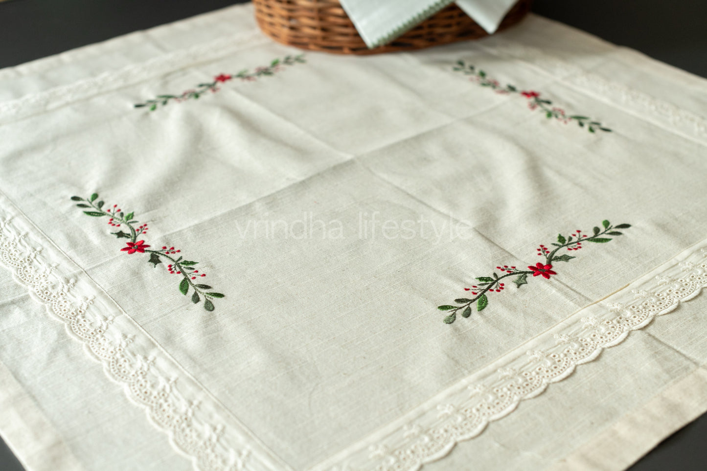 COFFEE TABLE CLOTH with cross stitch embroidery -29x29 inches-customisable