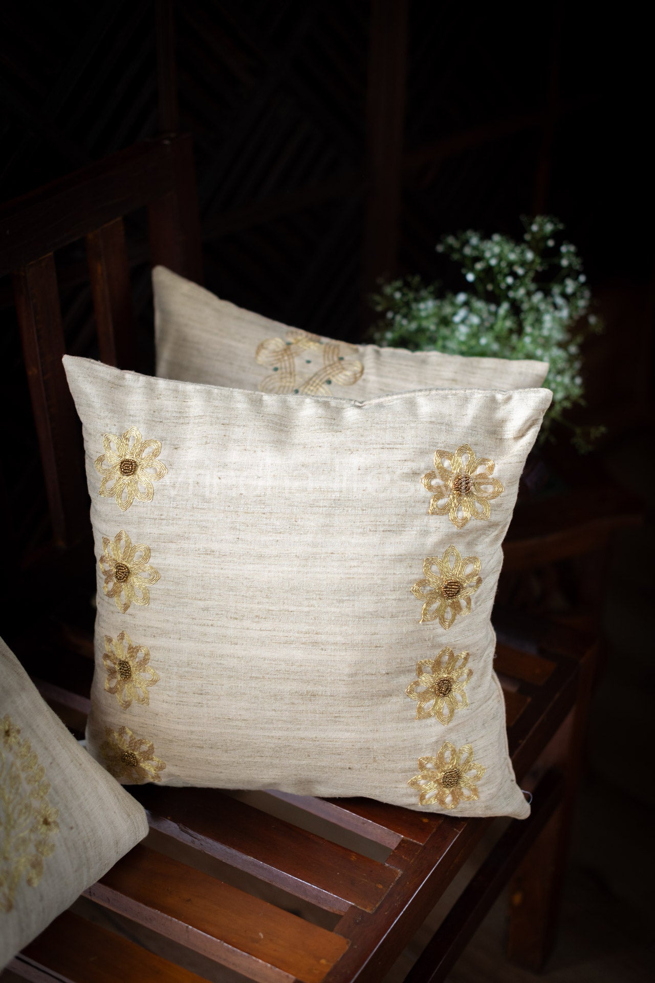 SEMI JUTE SILK CUSHION COVERS with embroidery -Single Unit-Customisable