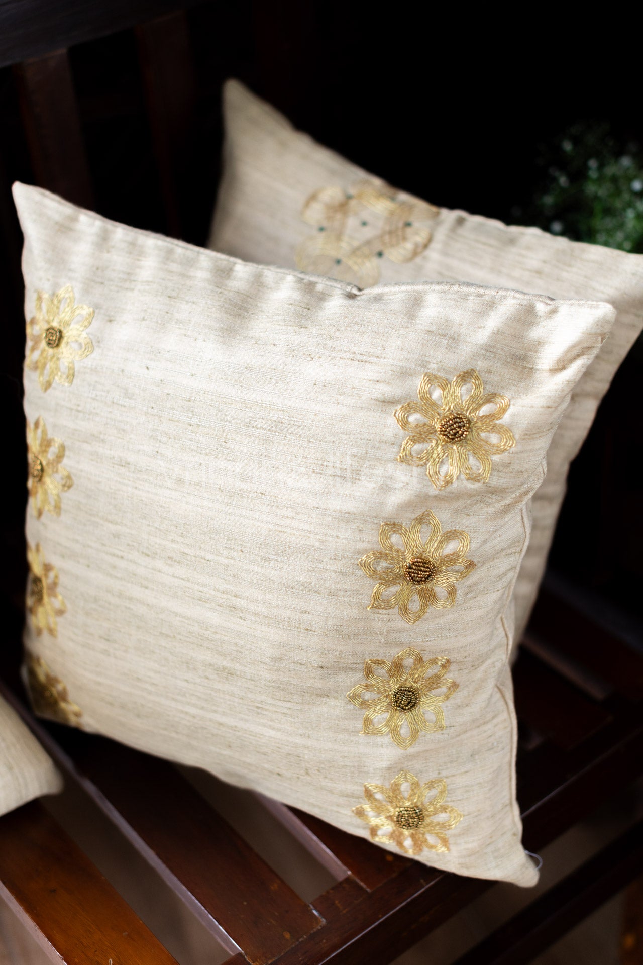 SEMI JUTE SILK CUSHION COVERS with embroidery -Single Unit-Customisable