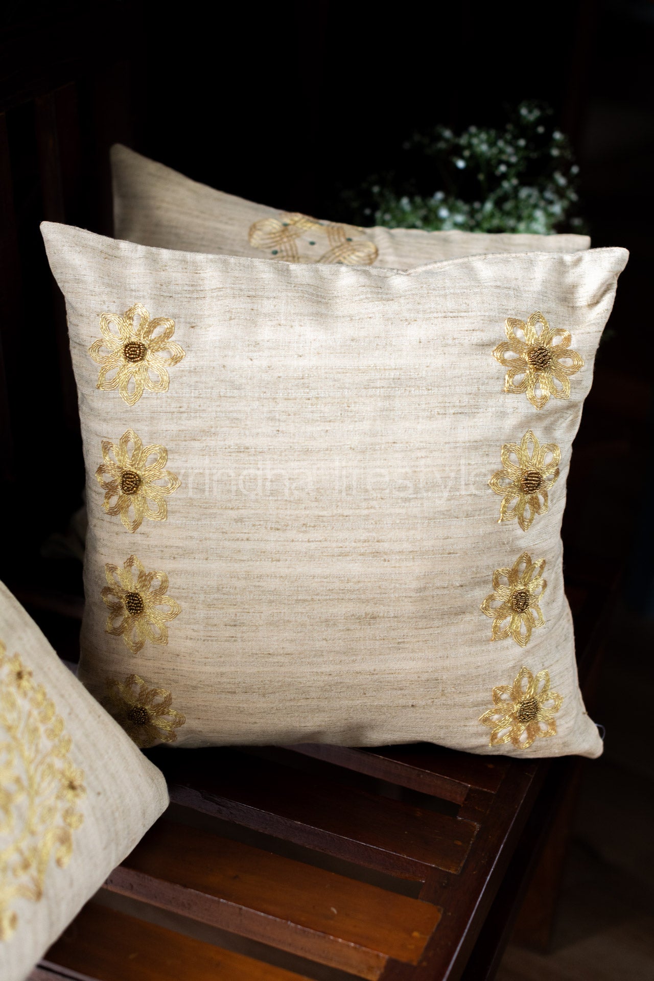 SEMI JUTE SILK CUSHION COVERS with embroidery -Single Unit-Customisable