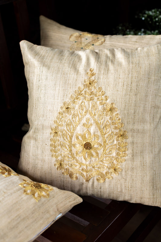 SEMI JUTE SILK CUSHION COVERS with embroidery -Single Unit-Customisable