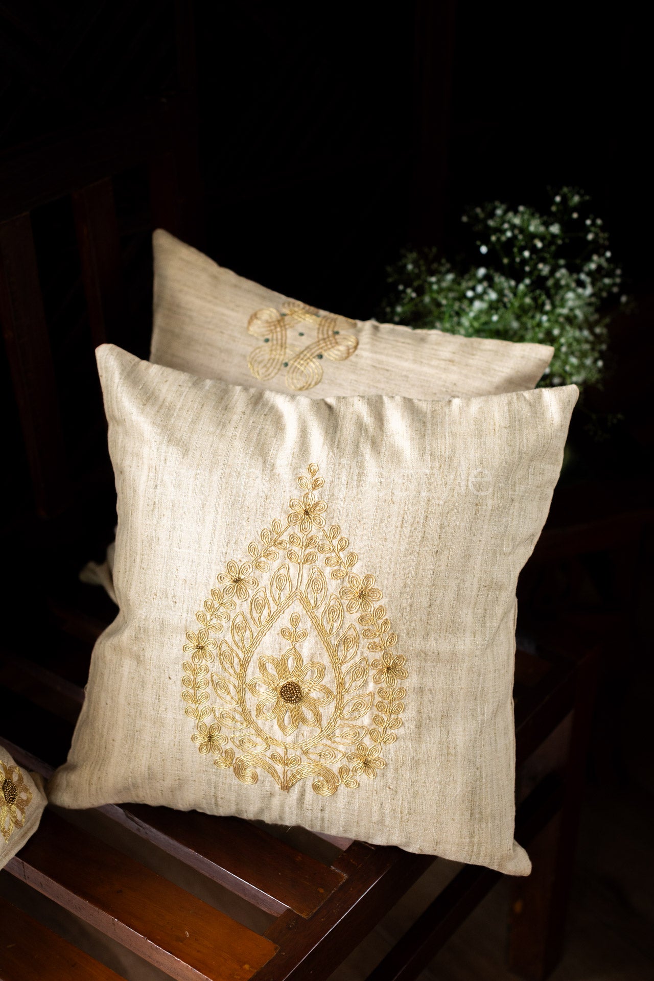 SEMI JUTE SILK CUSHION COVERS with embroidery -Single Unit-Customisable