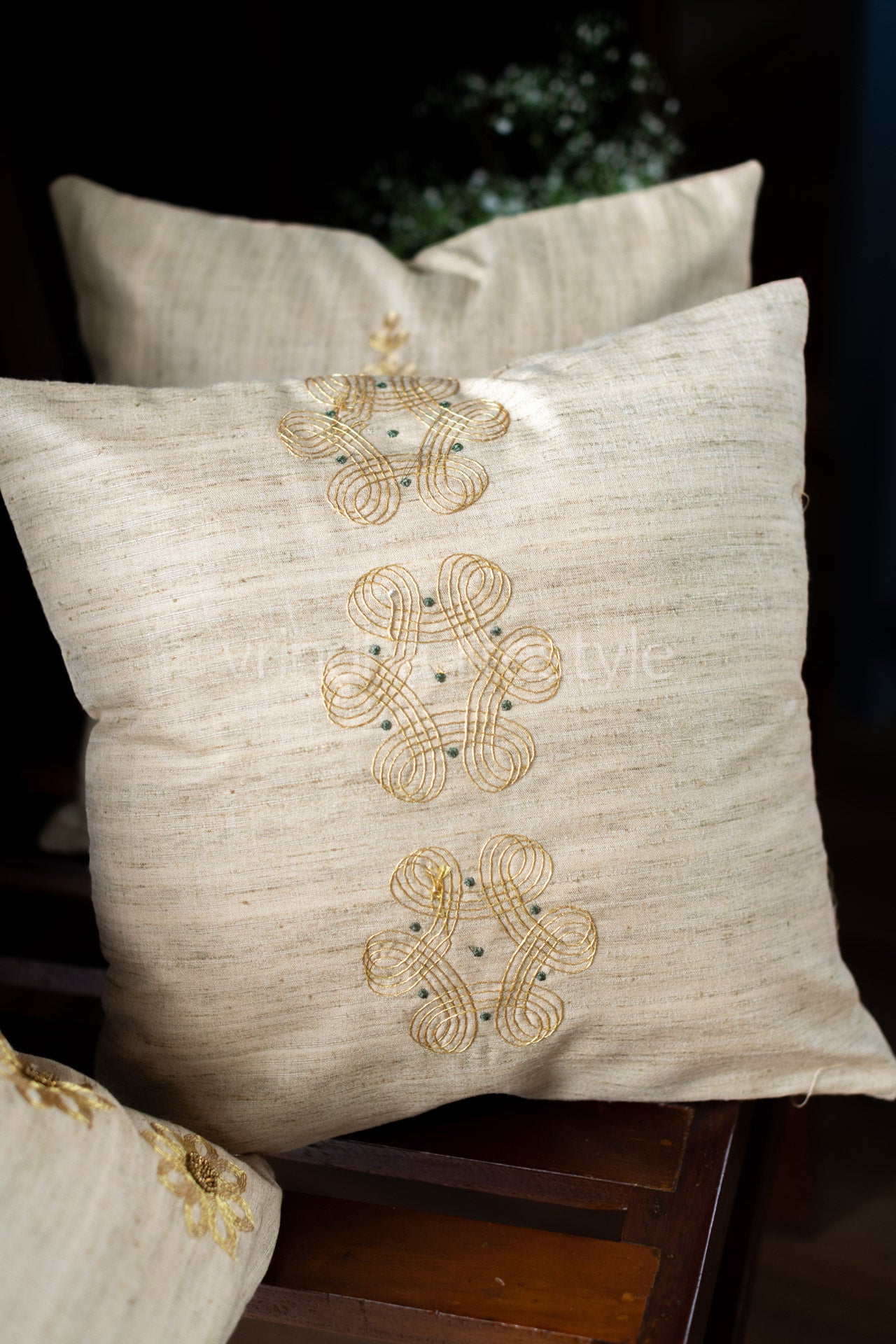 SEMI JUTE SILK CUSHION COVERS with embroidery -Single Unit-Customisable