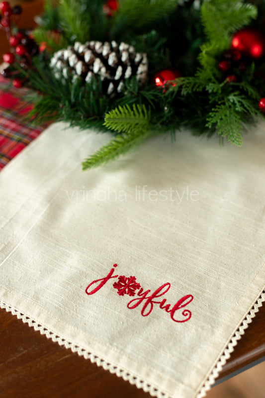 Cotton slub tray mat with embroidery and lace detailing