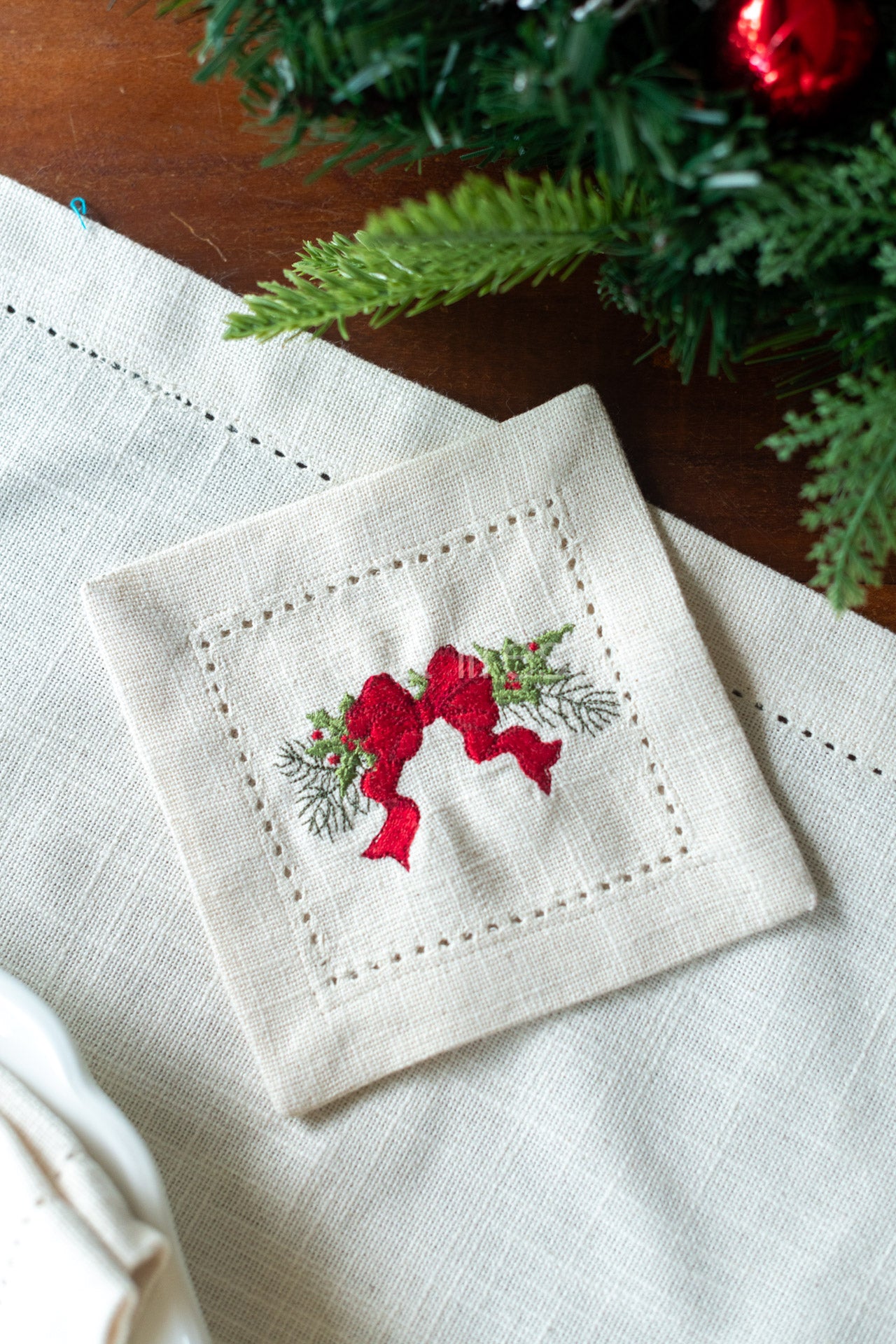 Cotton coasters with embroidery -5 inch -set of 4