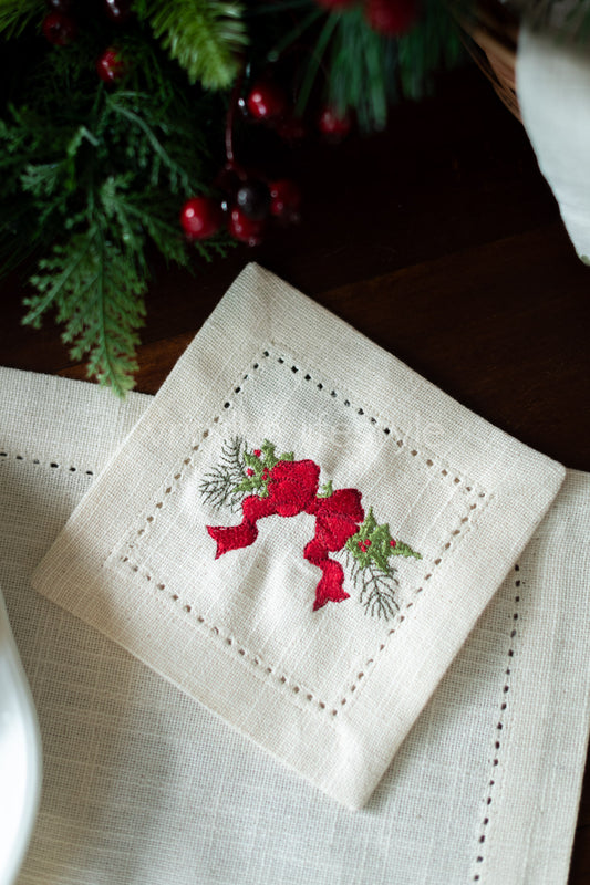 Cotton coasters with embroidery -5 inch -set of 4