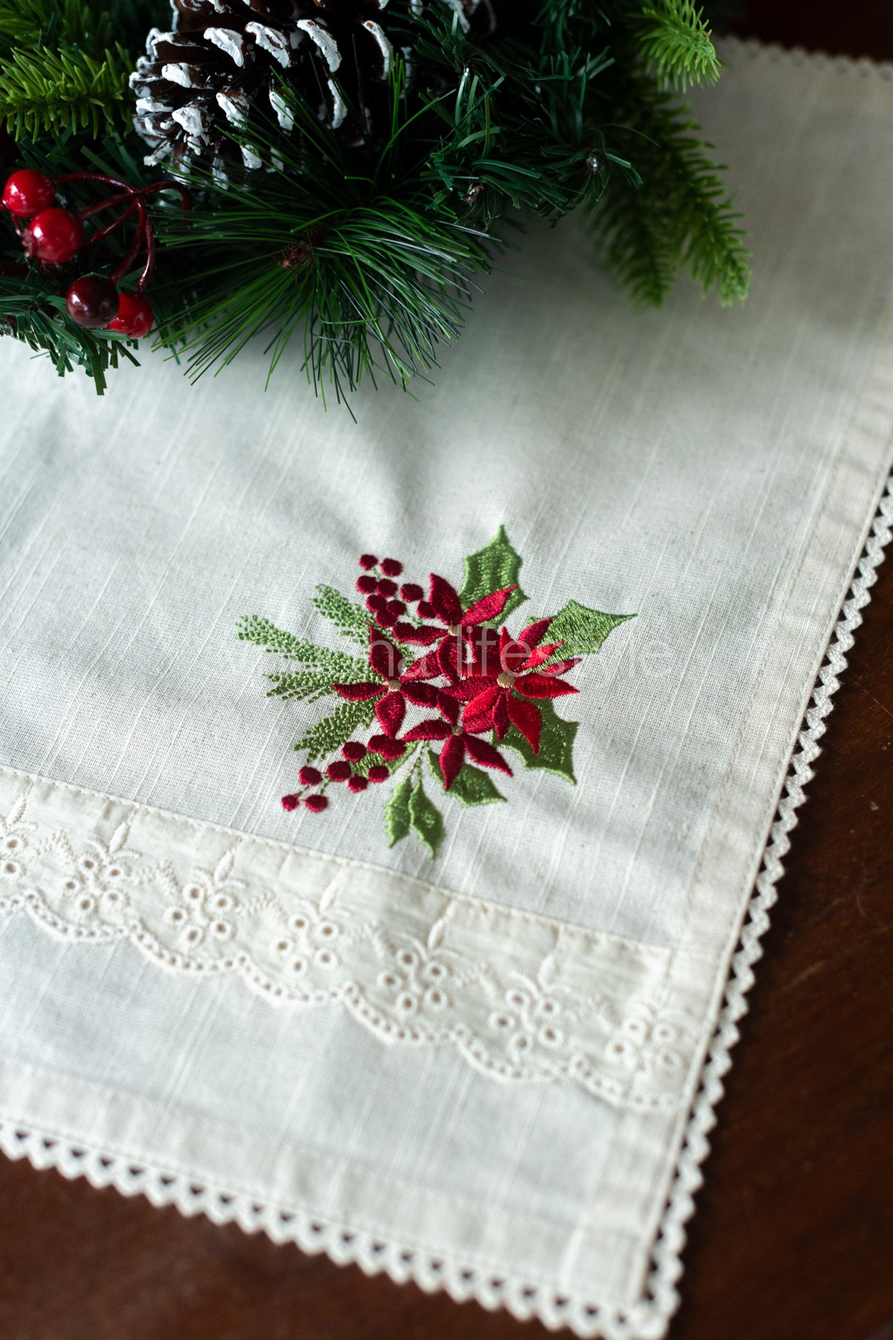 Cotton tray mat with embroidery and lace detailing- customisable