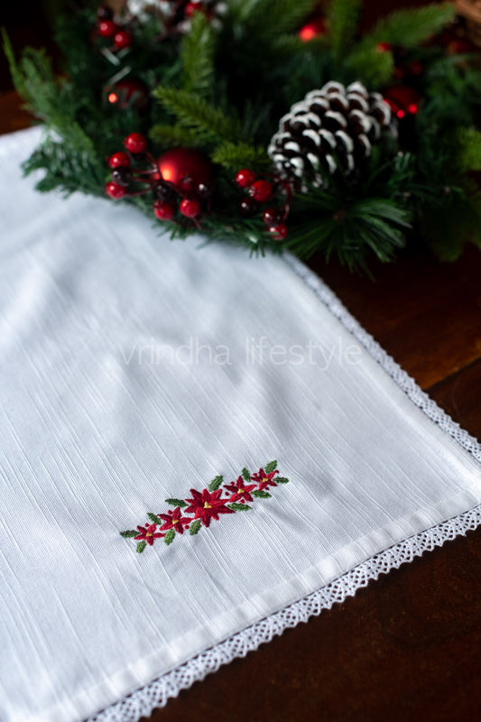 Cotton slub tray mat with embroidery and lace detailing