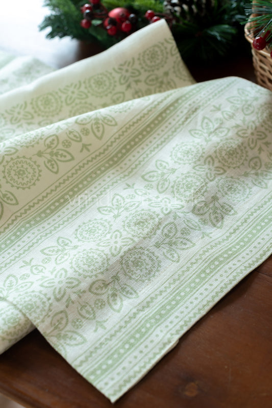 Printed  pure linen table runner  -4 seater