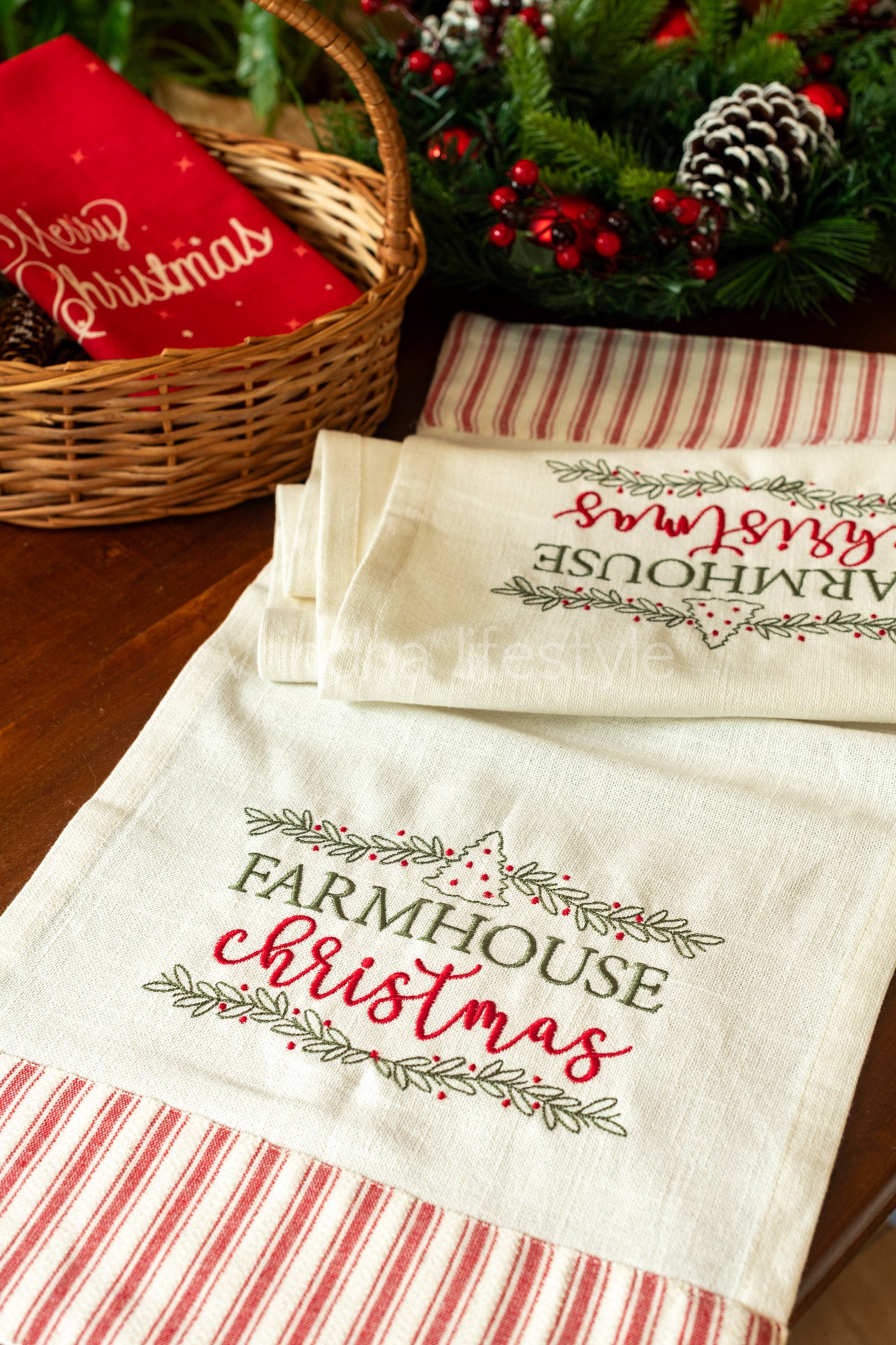 Cotton table runner with embroidery and lace detailing - 12.5x56 inches-customisable