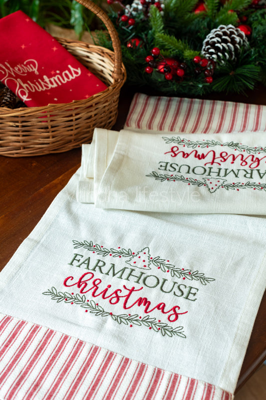 Cotton table runner with embroidery and lace detailing - 12.5x56 inches-customisable