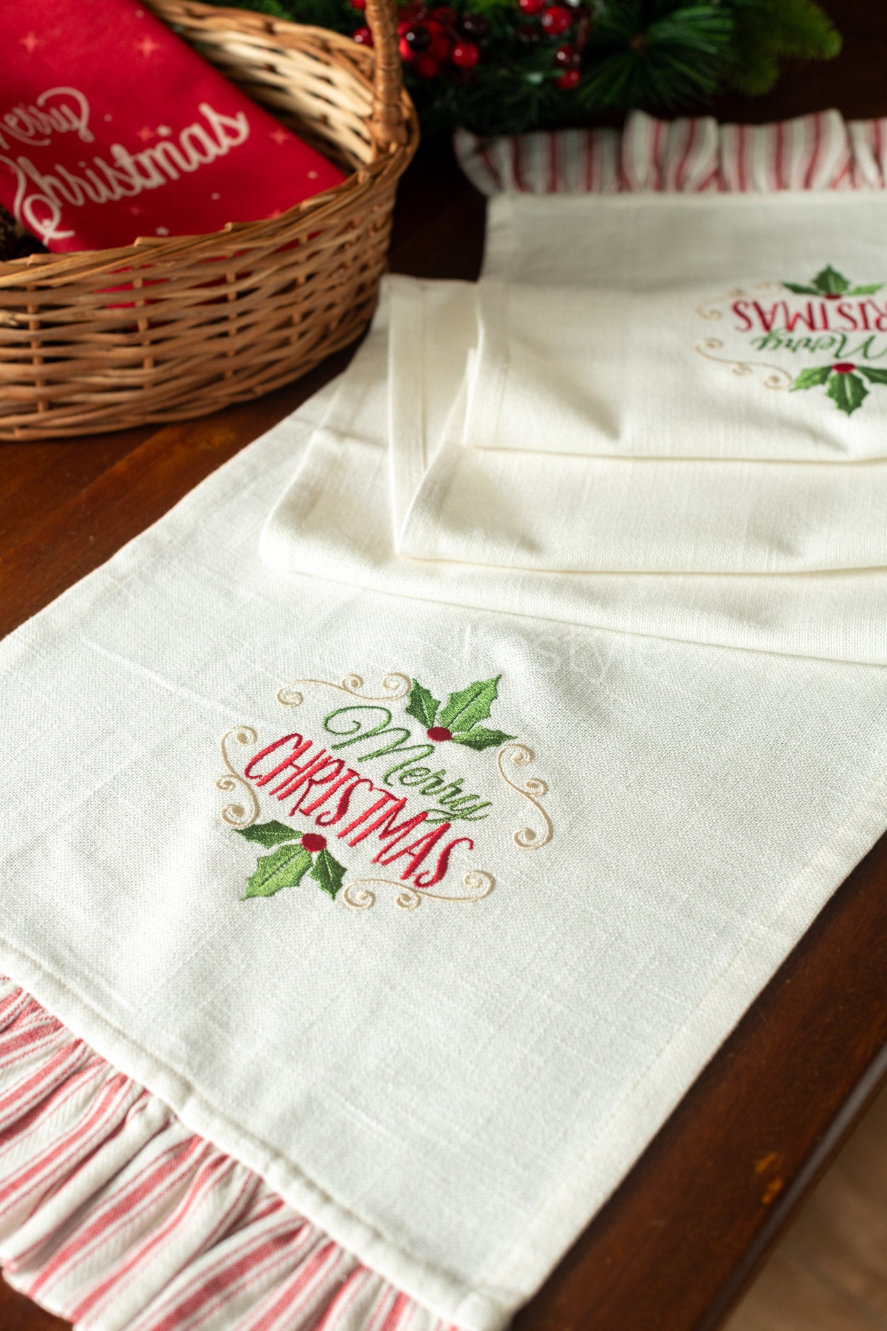 Cotton runner with embroidery and lace detailing - 12x60 inches-customisable