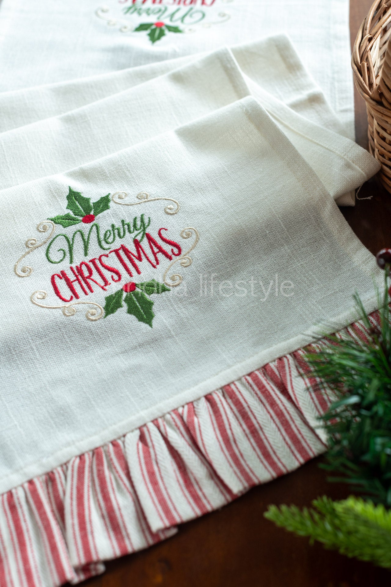 Cotton runner with embroidery and lace detailing - 12x60 inches-customisable