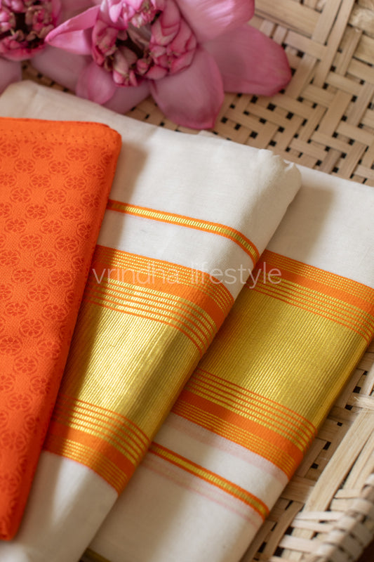 Kerala Set Mundu-Orange