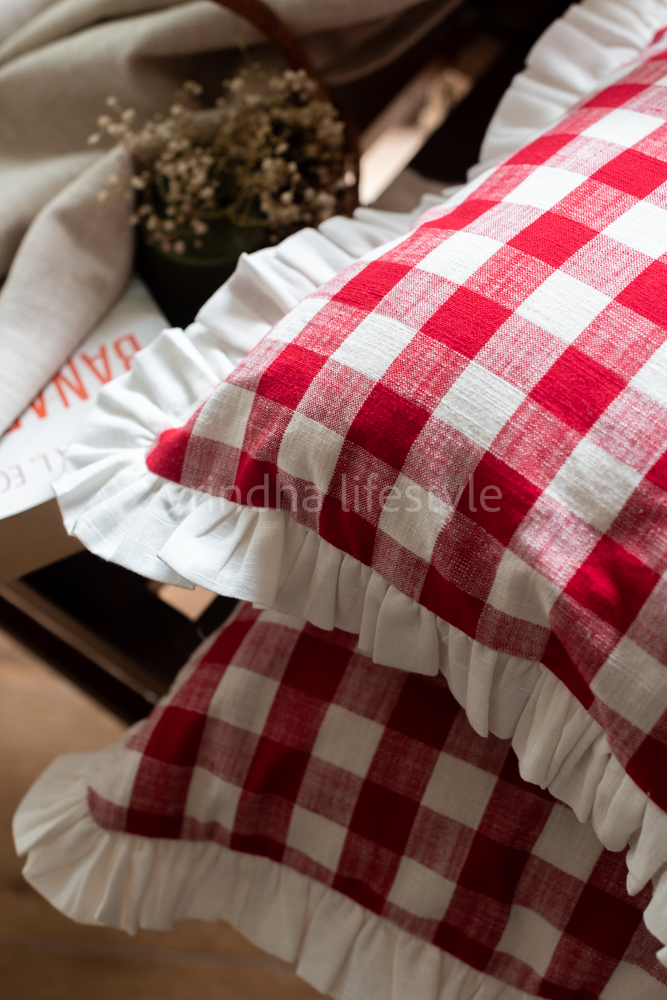 BUFFALO CHECKS -CUSHION COVERS with frill-Single Unit