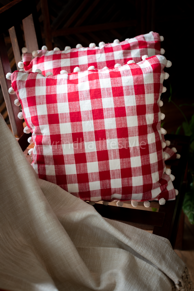 BUFFALO CHECKS -CUSHION COVERS with pompom-Single Unit