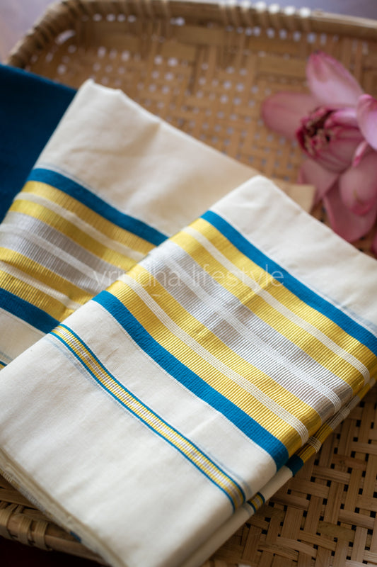 Kerala Set Mundu-Blue