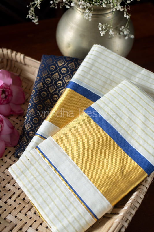 Kerala Kasavu Set Mundu-Blue