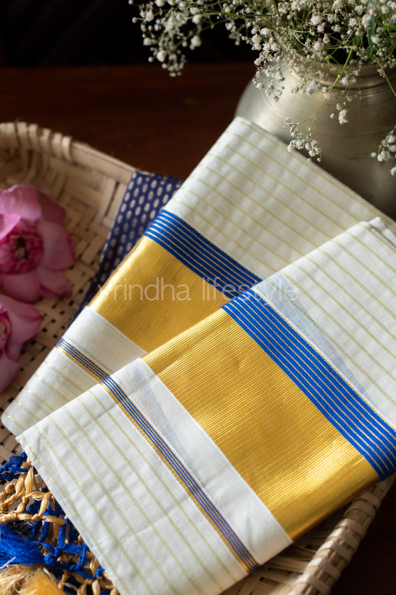 Kerala Kasavu Set Mundu-Blue