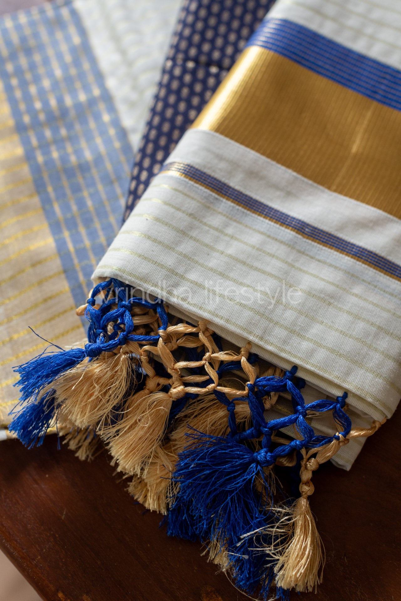 Kerala Kasavu Set Mundu-Blue