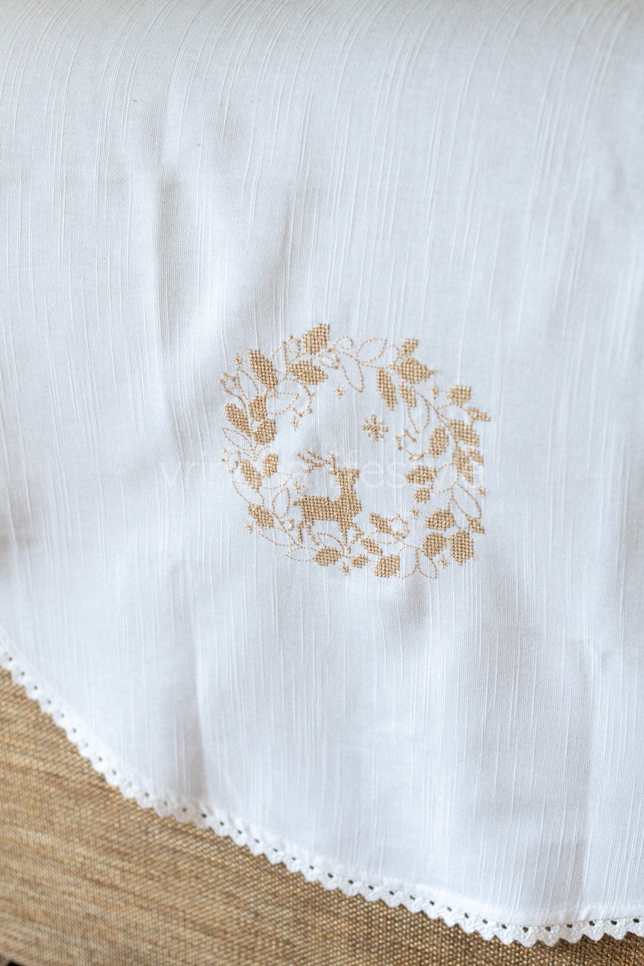 SOFA BACK COVER-with cross stitch embroidery and lace detailing -Set of 5