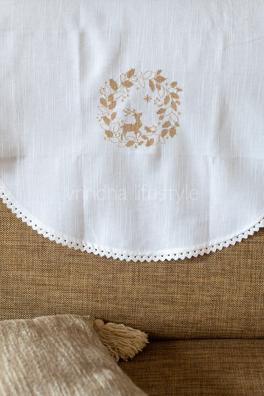 SOFA BACK COVER-with cross stitch embroidery and lace detailing -Set of 5