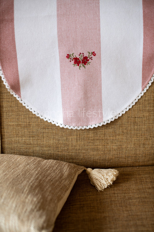 SOFA BACK COVER-with cross stitch embroidery and lace detailing -Set of 5