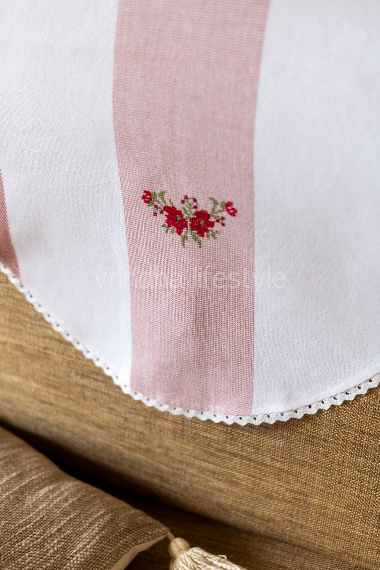 SOFA BACK COVER-with cross stitch embroidery and lace detailing -Set of 5