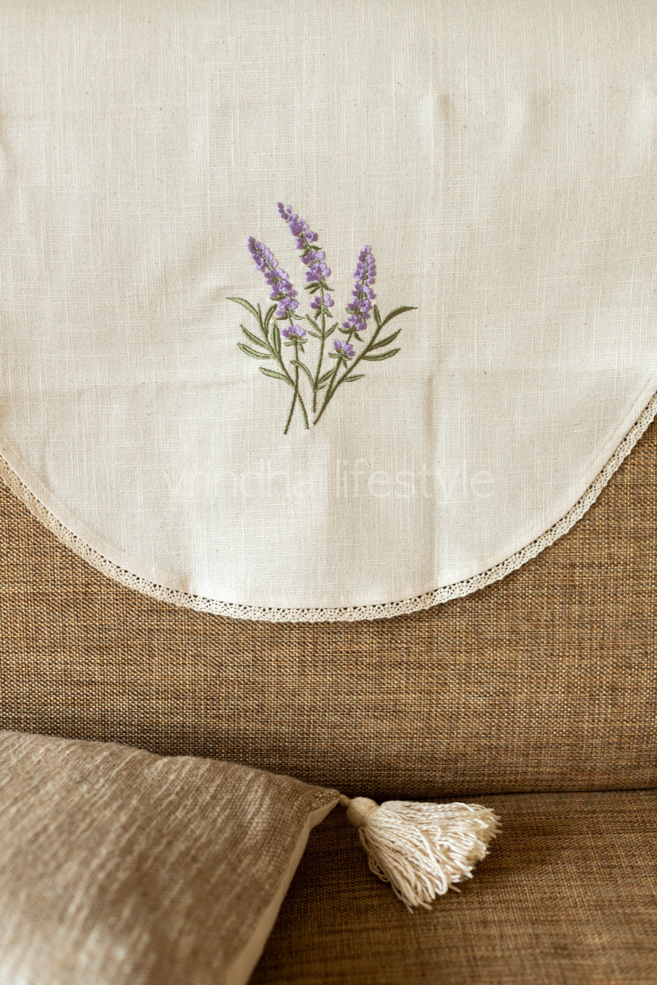 SOFA BACK COVER-with embroidery and lace detailing -Set of 5